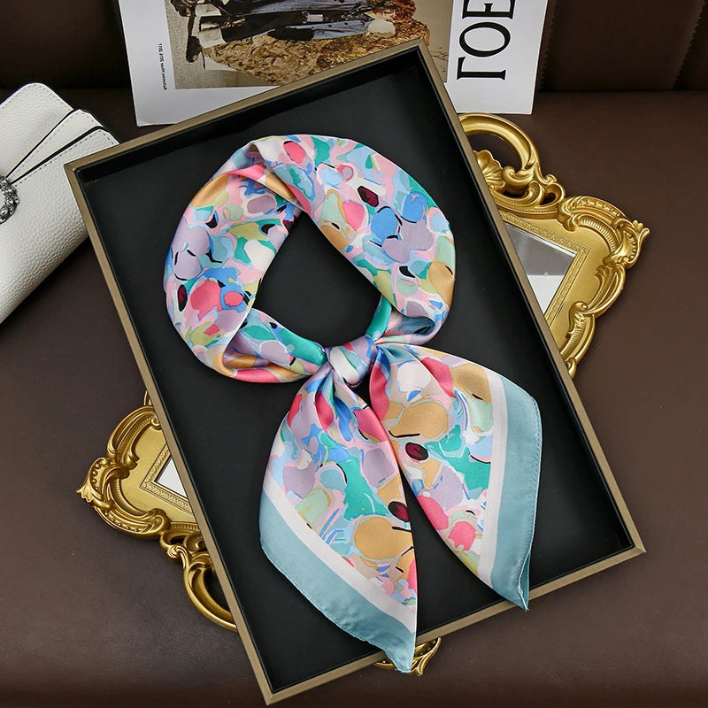 60Colors Luxury Scarf Women 70*70Cm Silk Feel Square Hair Wrapping Foulard Satin Shawl Big Size Head Bandana Hijab Handkerchief Quick Pick Grocers